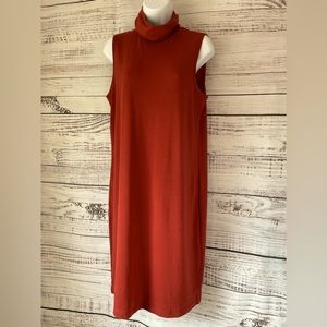 Burnt Orange Turtleneck Short-sleeve Jersey Dress